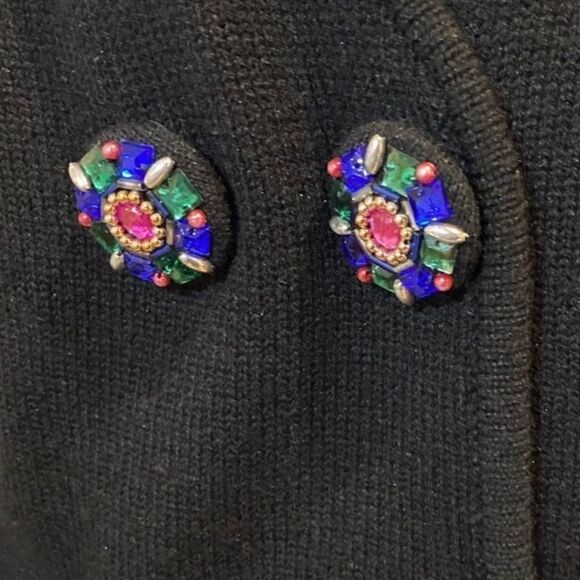Vintage Robert Scott Ltd Black Cardigan Lambswool Blend Large Beaded Buttons - Picture 2 of 15